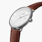 Philosopher Bundle White Dial Silver 3 Link Black Leather Brown Leather Watch Strap
