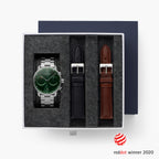 Pioneer Bundle Green Sunray Dial Silver 3-Link Black Leather Brown Leather Strap